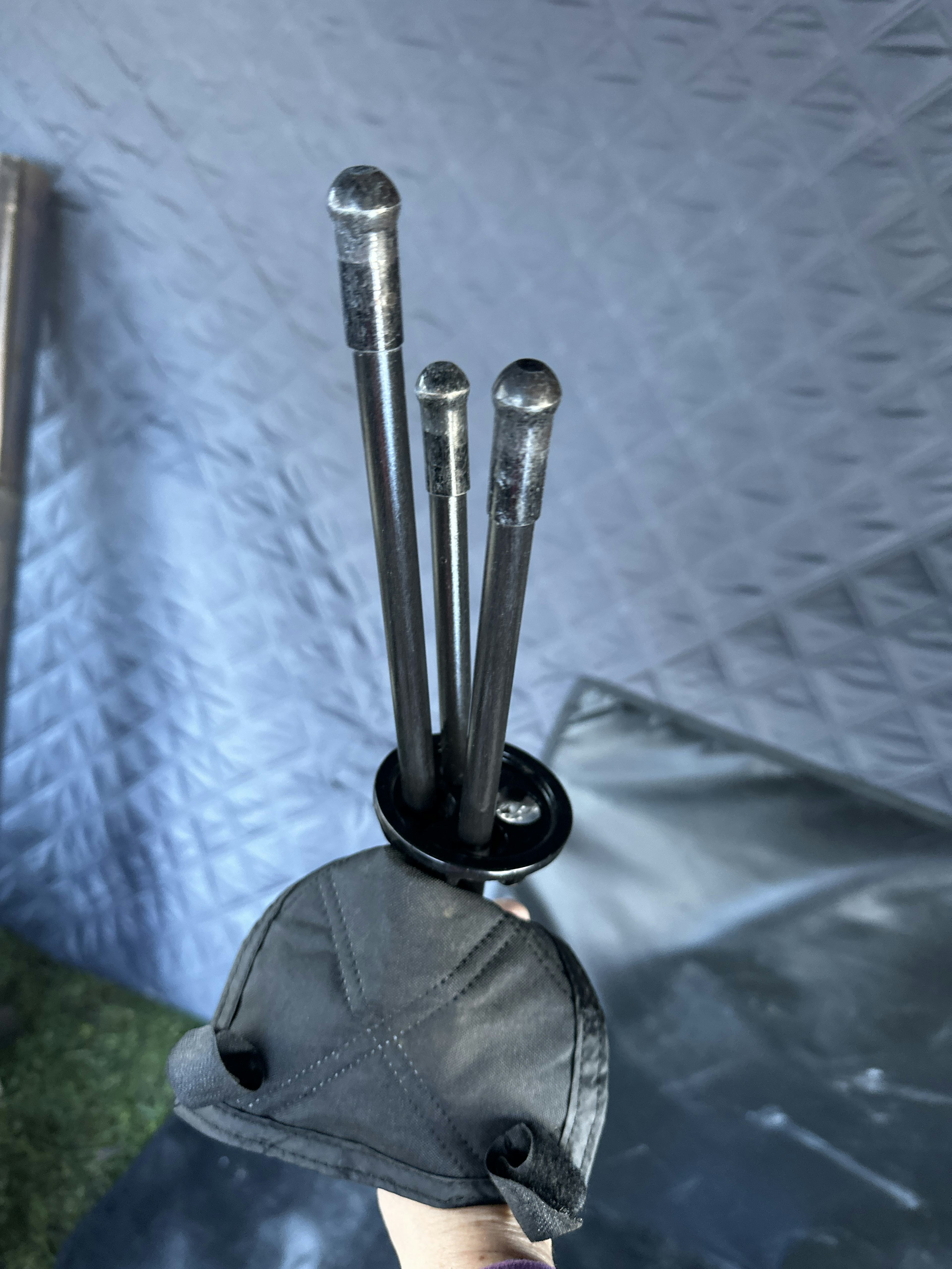 Hub with poles pushed through