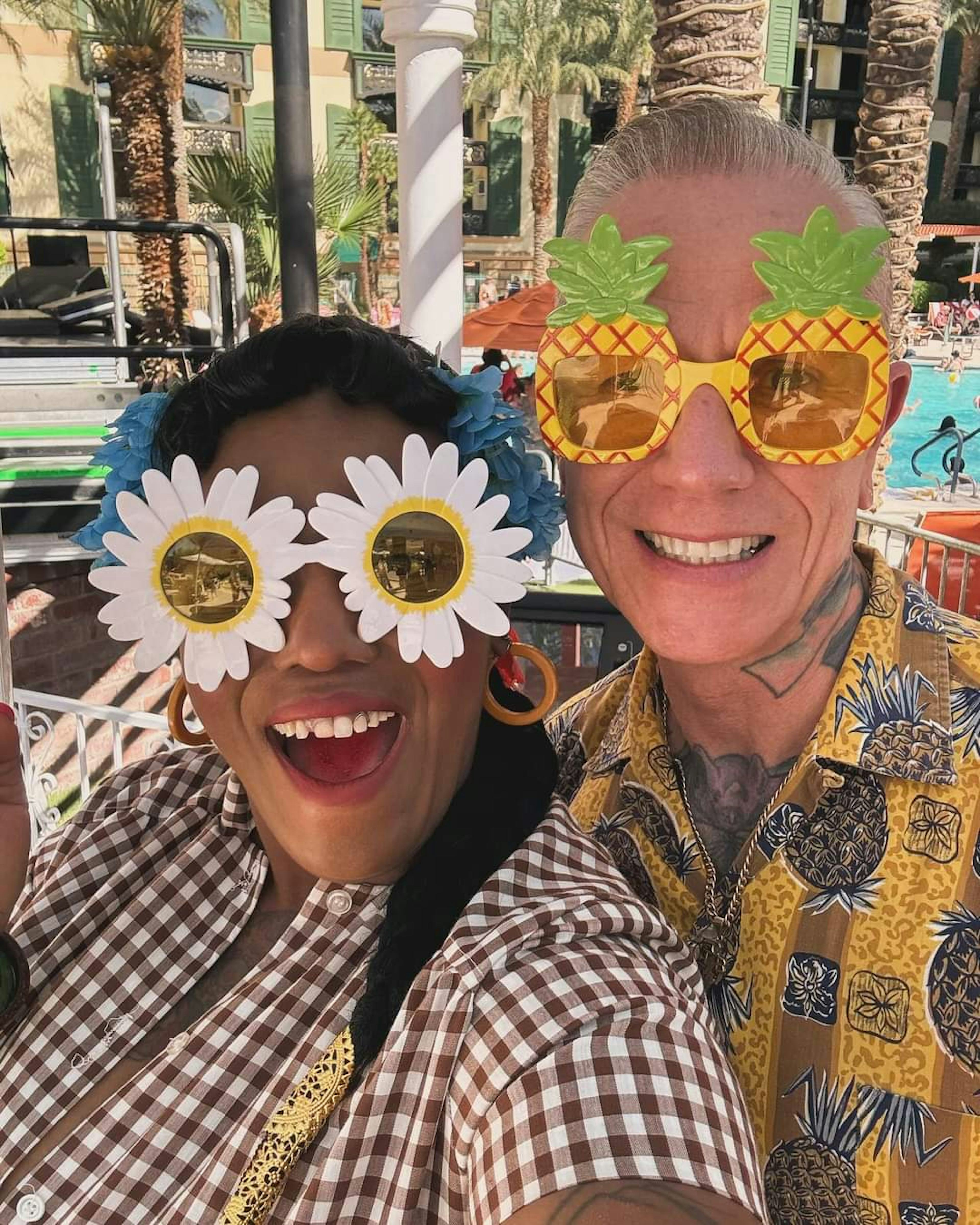 Sunglasses after dark!! With DJ Amy Latino at the pool party at Viva Las Vegas